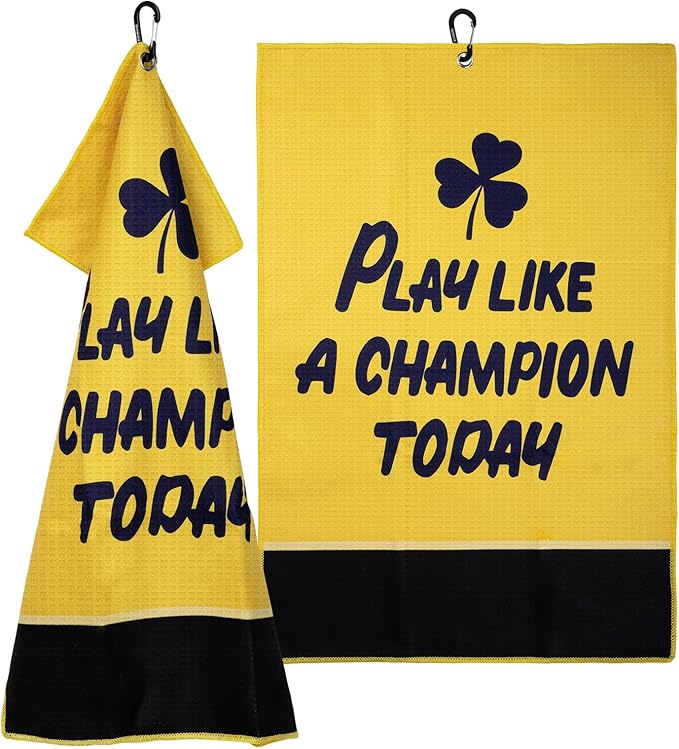Golf Towel, Microfiber Waffle Design with Clip - Industrial Strength Magnet for Strong Hold to Golf Bags (Play Like A Champion Today)