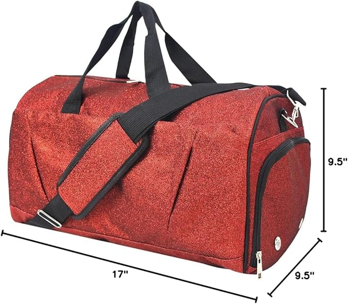 NGIL Glitter Cheers Sports Gym Duffel with Shoe Compartment and Small Carry on Travel Tote Bags for Women, Gym bag, Overnight bags for Women, Cheer Bag (Glitter-Red)