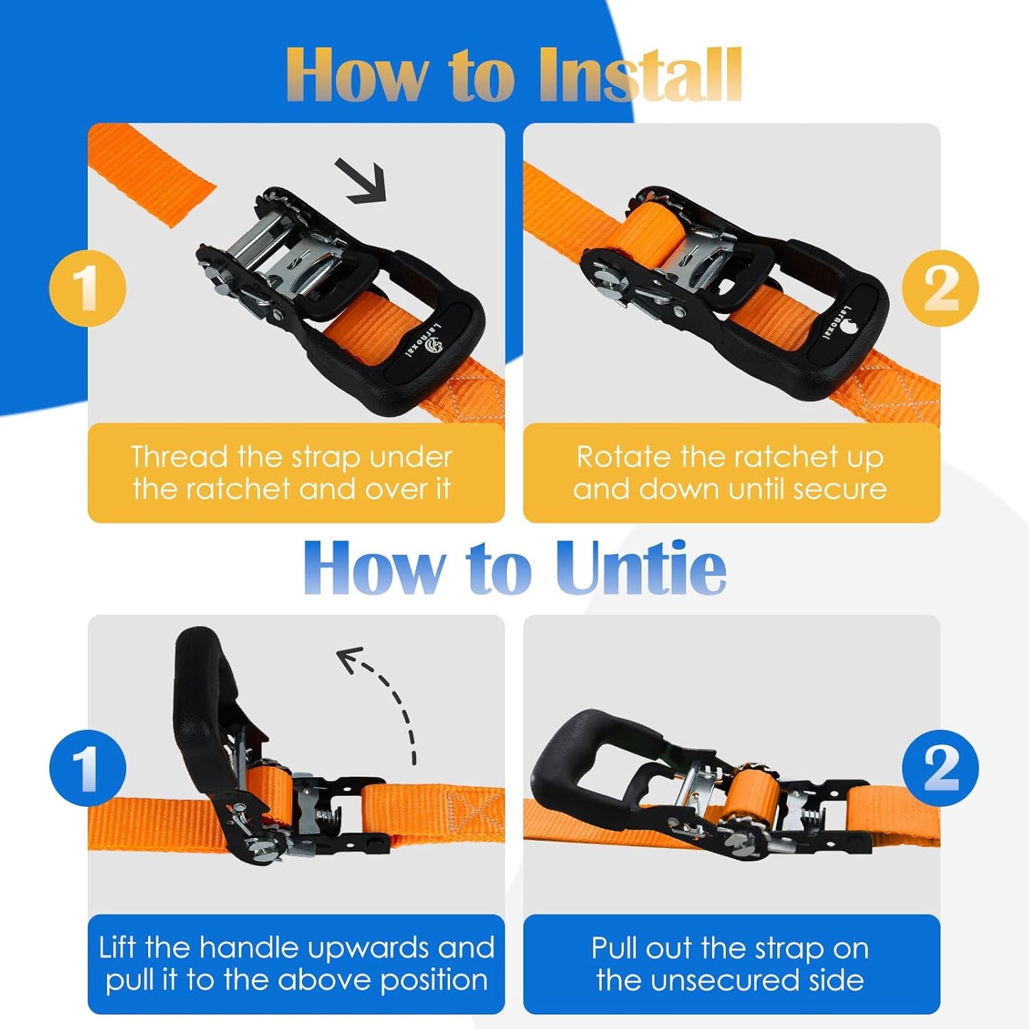 Ratchet Straps 4 Pack - 5,208 Lbs Break Strength 1.5 in x 8.2 Ft Heavy Duty Ratchet Tie Down Straps with S Hooks Set for Truck, Cargo Van, Trailer, Motorcycle (Orange)