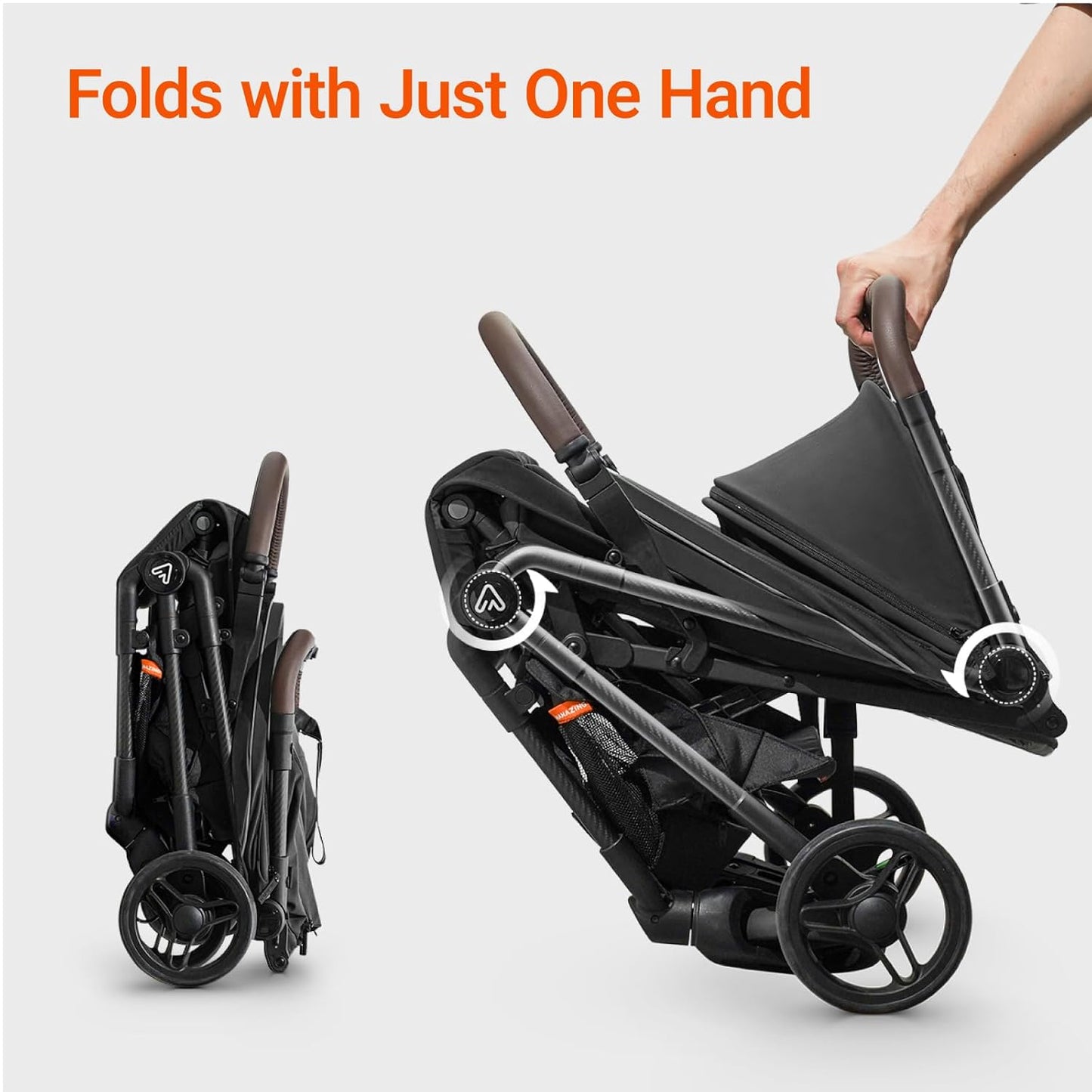 Lightweight Baby Travel Stroller with Carbon Fiber Frame, Compact & Airplane-Friendly, One-Handed Folding Design, 11.6 lbs, Perfect for Toddlers, Organizer & Cushion Included, Jet