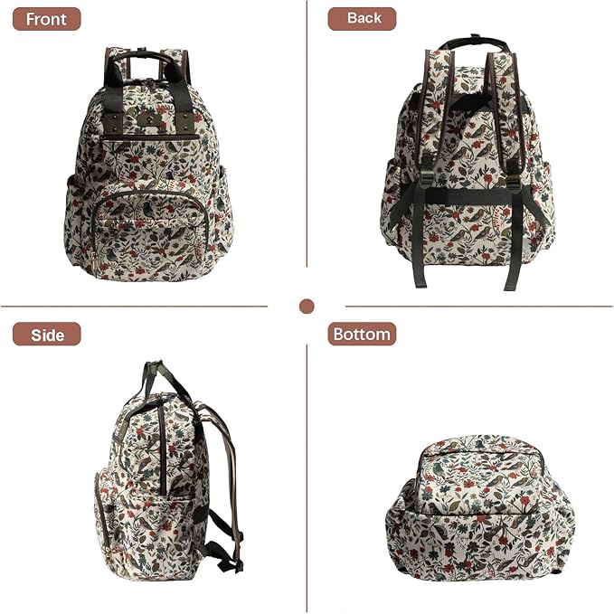 Diaper Bag Backpack, Large Capacity Multifunction Baby Essentials Fashion Travel Pack Linen Canvas office Laptop Bag (Corduroy Leaf Bird)