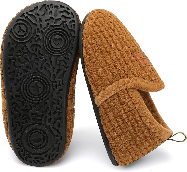 XIHALOOK Toddler Boys Girls House Slippers with Microfleece Lining Cozy Household Shoes Non-slip for Kids