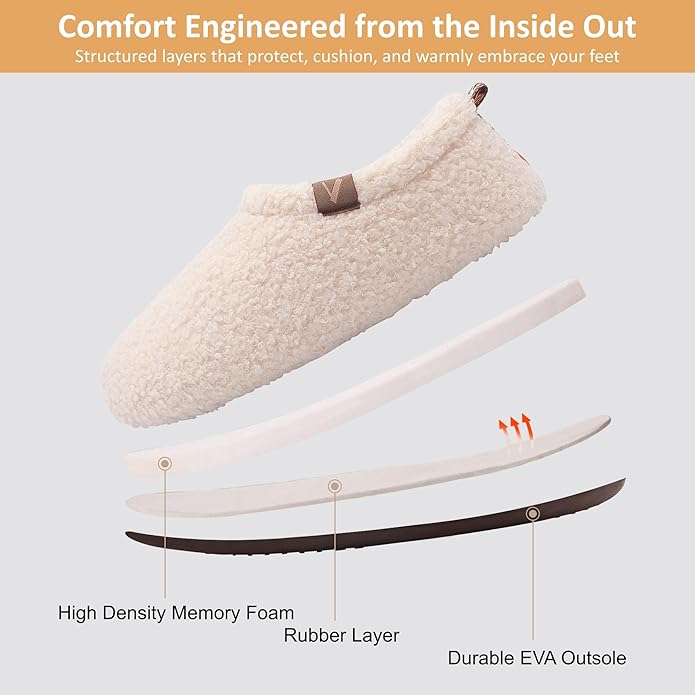 Women’s Fuzzy Memory Foam Slippers with Cozy Curly Fur and Warm Fleece Lining Closed Back Non-Slip House Shoes Lightweight Soft Comfy Indoor Bedroom Slippers