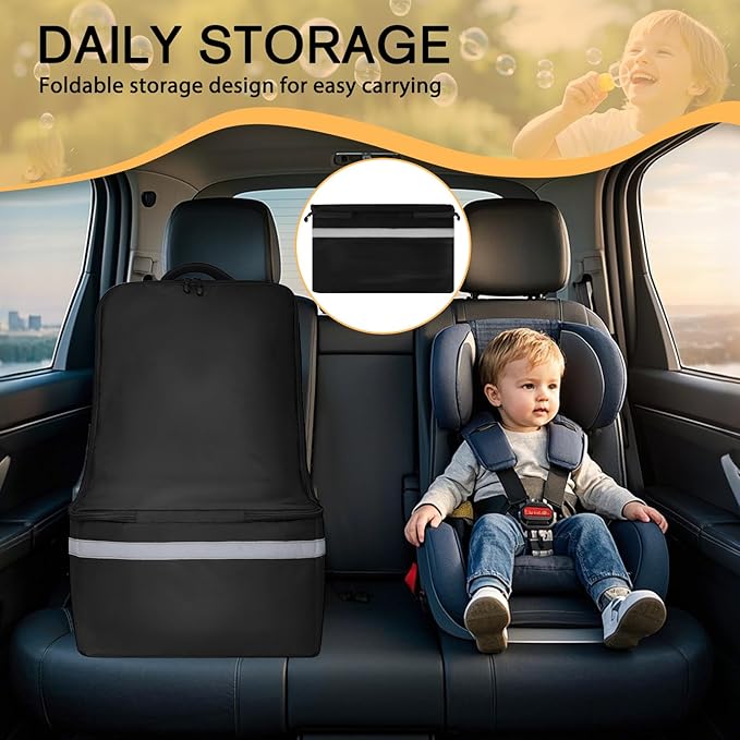 LARIPOP Car Seat Travel Bag for Airplane,Infant Seat Travel Bag with Shoulder Strap,Padded Car Seats Backpack with Reflective Stripes,Large Carseat Carrier Bag Travel Car Seat Cover, Black