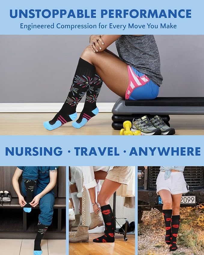2Packs Compression Socks for Women - 15-20 mmHg Graduated Circulation Support for Nurses, Athletes and Travel