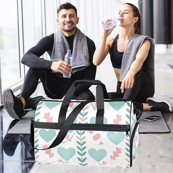 Gym Bag with Shoes Compartment, Duffle Bag for Travel, Sports, Fitness,Workout,Heart-shaped Pattern Printed