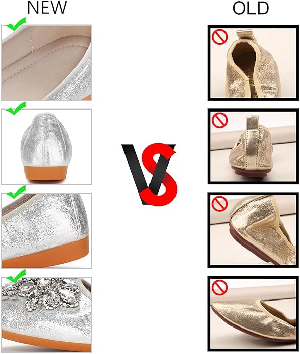 KUNWFNIX Women Ballet Flats Rhinestone Wedding Ballerina Shoes Foldable Sparkly Comfort Slip on Flat Shoes