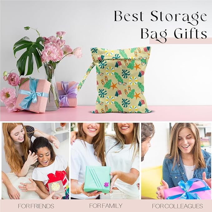Wet Bag, Wet Dry Bag, Waterproof Swim Bags, Machine Washable Reusable Bags for Beach, Pool, Diapers, and Dirty Yoga Gym Clothes(Palm Leaf, Starfish & Beach Vacation Pattern