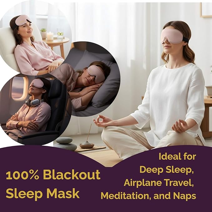 Sleep Masks for Women Lash Friendly - 100% Blackout Eye Masks for Sleep - Zero Eye Pressure Sleeping Mask for Naps, Travel & Meditation, Adjustable & Soft - Dusty Rose Pink