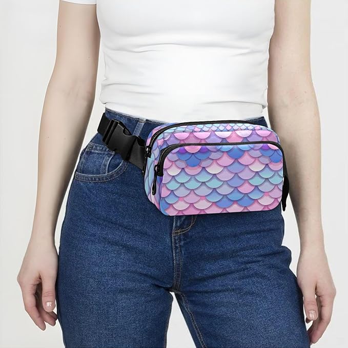 Colorful Mermaid Scale Fanny Pack for Women Men Water Resistant Fashion Waist Packs with Adjustable Strap Belt Bag for Travel Workout Jogging Hiking 21219322