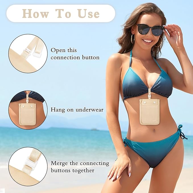 YOYI YOYI Bra Wallet with Hidden Money Pouch & Secret Stash Pocket, Includes Neck Strap, RFID Fabric for Secure Storage of Cash, Cards, & Valuables - Ideal for Travel & Daily Use