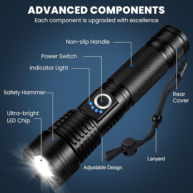 Flashlight Rechargeable 99,000 High Lumens - 3 Pack Bright LED Flash Light with 5 Modes, Handheld Waterproof Linterna for Camping, Home, Outdoor