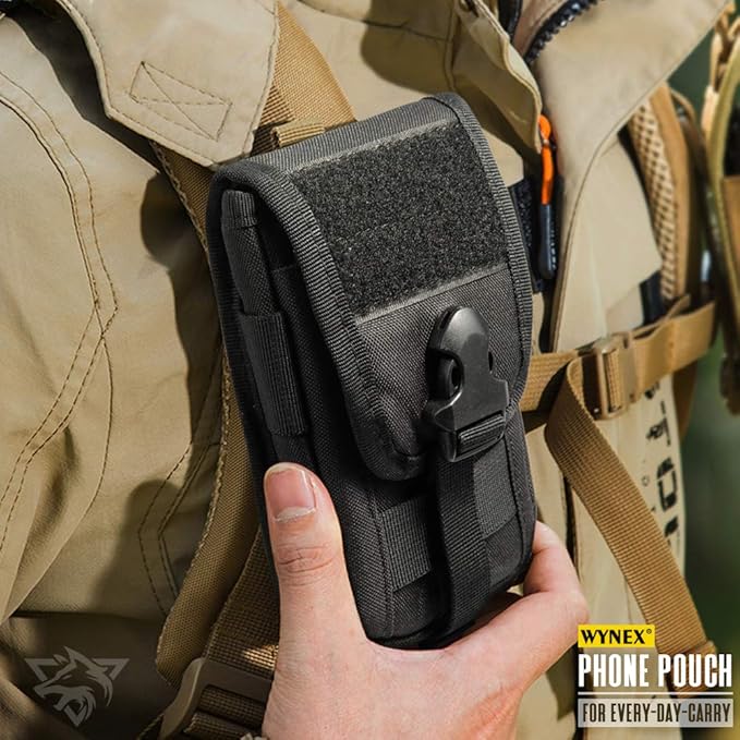 WYNEX Tactical Phone Pouch Molle,Smartphone Holster Bag EDC Utility Cellphone Lock Card Holder Organizer Fit for Waist Belt Case Include Tactical Gear Clip and U.S.A Patch