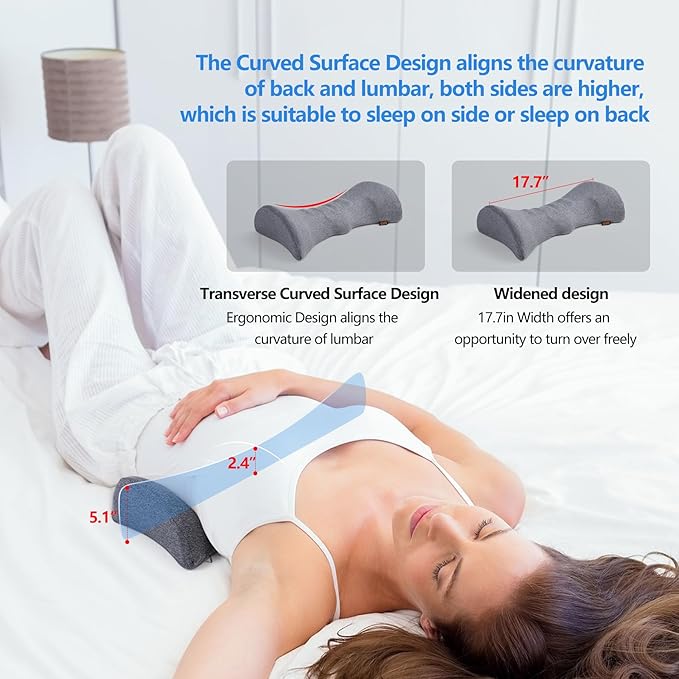 Cozyhealth Lumbar Support Pillow for Sleeping, Heated Lower Back Pillow with Graphene Heating for Lower Back Pain Relief, Memory Foam Mild Support Back Waist Cushion for Bed and Chair (Dark Grey)