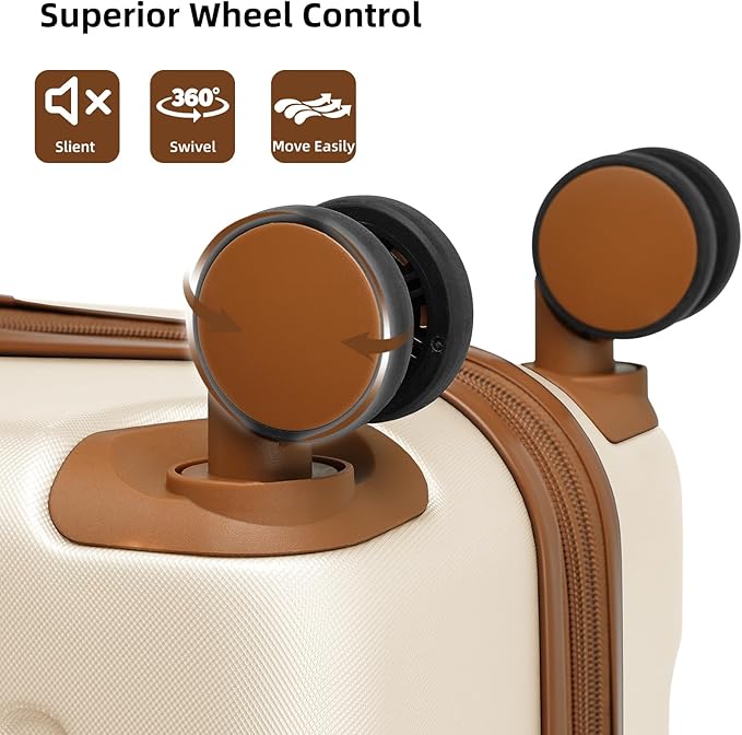 LARVENDER Luggage Sets 6 Piece, Expandable Luggage Set Clearance for Women, Suitcases with Wheels, Hardside Hard Shell Travel Luggage with TSA Lock (White Brown, 6pcs)