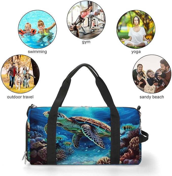 Sea Turtles Diamond Painting Gym Bag Lightweight ,Travel Duffle Bag with Shoe Compartment,Gym Bag for Women for Overnight, Weekend, Yoga, Gym, Business Trips, Sport And Hospital.