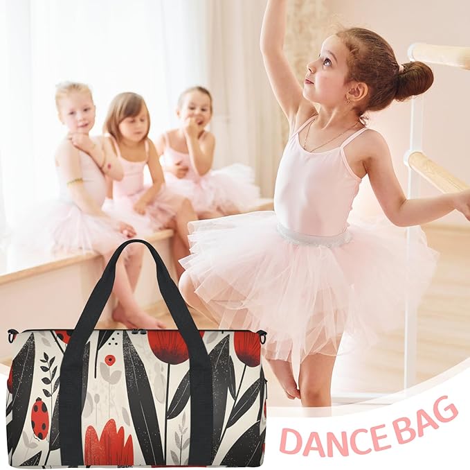 Red Flowers Ladybugs Travel Duffle Bag for Men Women, Lightweight Sport Gym Bag Tote Overnight Weekender Carry on Tote