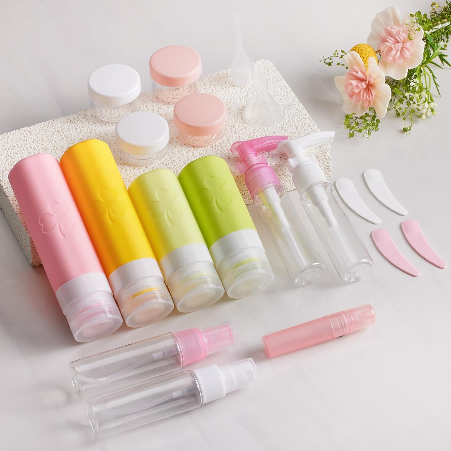 INSFIT Travel Bottles for Toiletries 23pack, TSA Approved Travel Size Toiletries, Airplane Essentials for Creams, Shampoo, Cosmetic Liquids