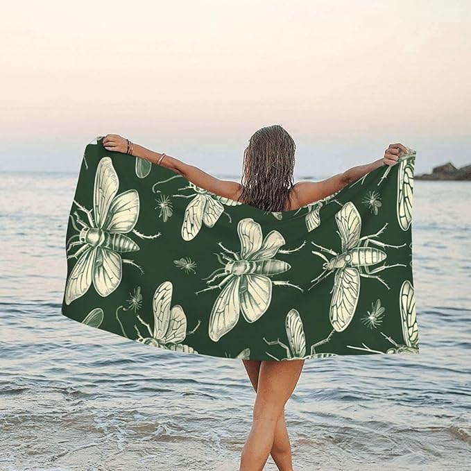 Hand Drawn Insects Sand Free Beach Towel – 27.5"X55" Quick Dry Microfiber Beach Towels for Travel, Swimming, Pool, and Camping, Absorbent and Compact Beach Essential for Women, and Men