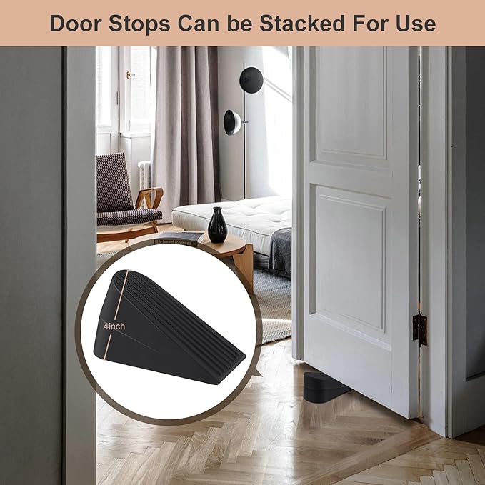 Big Door Stoppers for Bottom of Door on Floor, Premium Big Rubber Door Stop Wedge, Floor Sturdy Stackable Door Stops for Carpet Heavy Duty Door, Door Gaps (Big 2 Pack, Black)