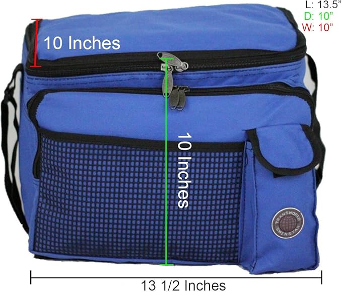Transworld Durable Deluxe Insulated Lunch Cooler Bag (Many Colors and Size Available) (13 1/2"x10"x10", Royal Blue)