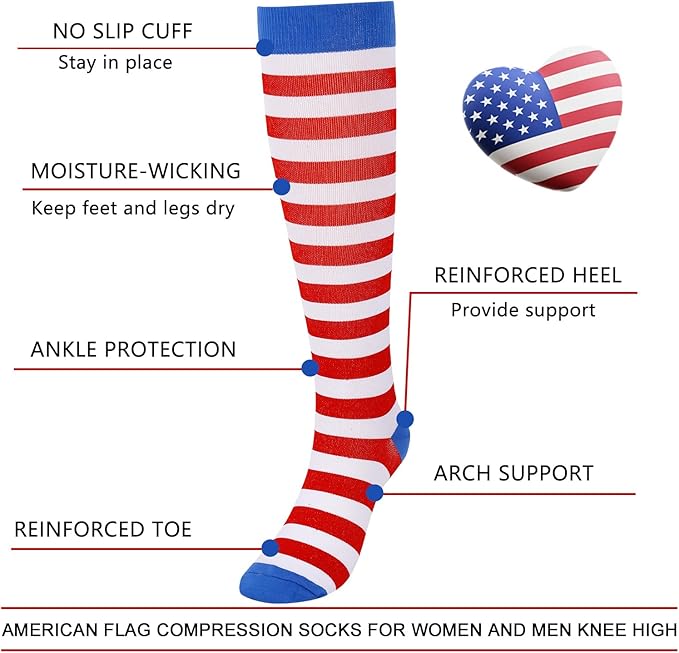 Junely Compression Socks for Women Knee High Socks for Running Nurses Pregnant Women Work Support Travel Flight Sports