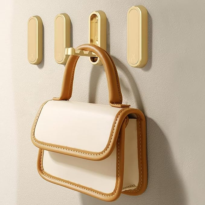 2PC Foldable Wall Hooks - Gold Coat Hooks for Closet, Door & Bathroom | Heavy Duty Folding Hangers for Hanging Coats, Belts, Backpacks, Towels | Space-Saving Wall Hook Set (Gray, 2Pack)