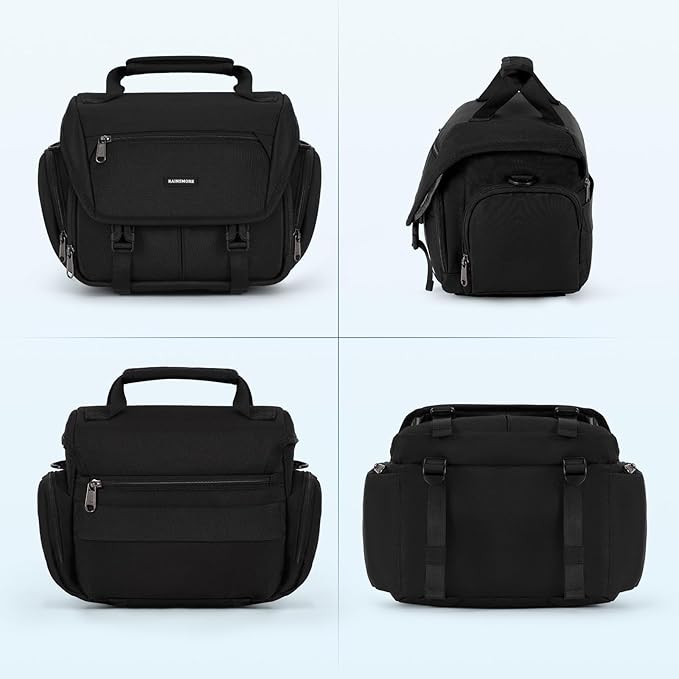 RAINSMORE Camera Bag, DSLR/SLR/Mirrorless Camera Sling Bag for Photographers Waterproof Small Camera Case with Tripod Holder & Rain Cover Camera Crossbody Bag for Canon/Nikon/Sony/Fuji, Black