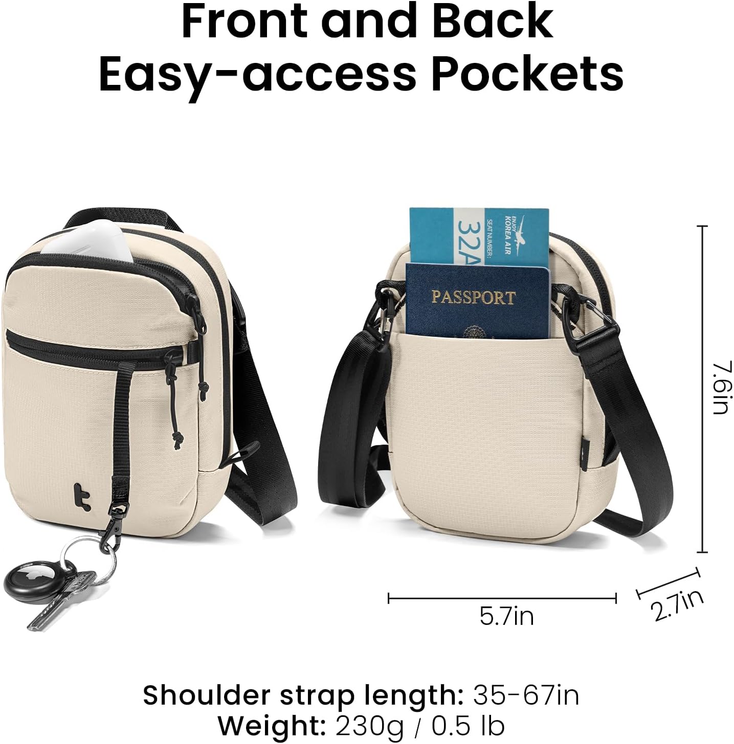 tomtoc Aviator-T37 Travel Crossbody RFID Blocking Bag, Holds 4-6 Passports with Anti-theft Lockable Zippers, Multiple Pockets for Cards & Documents – Organizer for Daily Use