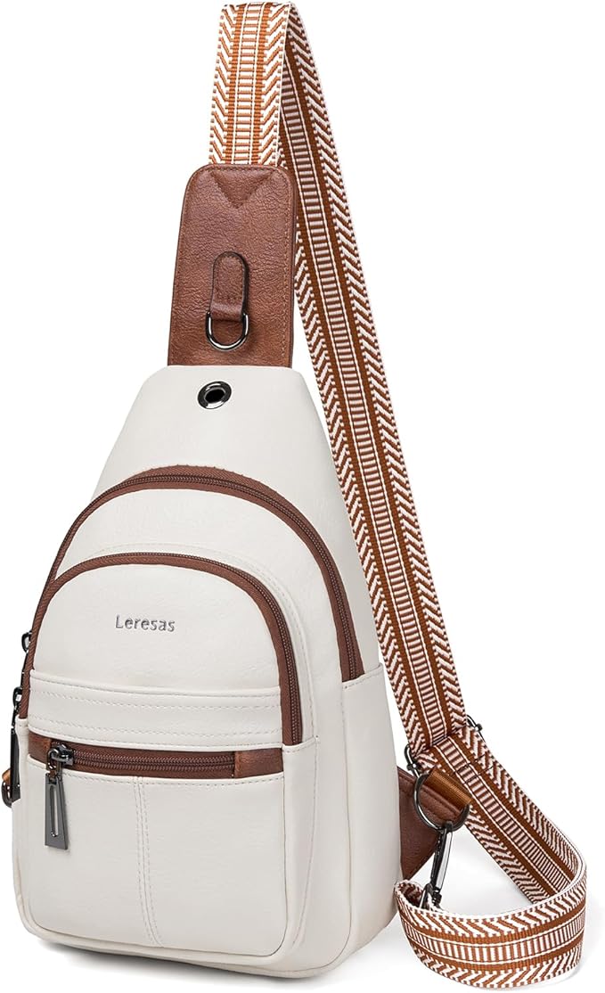 7L Sling Bag for Women Vegan Leather Crossbody Purse Chest Bags Fashionable Trendy Fanny Pack with Travel, Beige