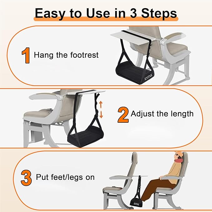 Airplane Foot Hammock, Wide Airplane Foot Rest with Bamboo Board Support, Portable Travel Footrest Essentials, Adjustable Foot Hammock for Long Flight, Foldable & Compact for Easy Storage