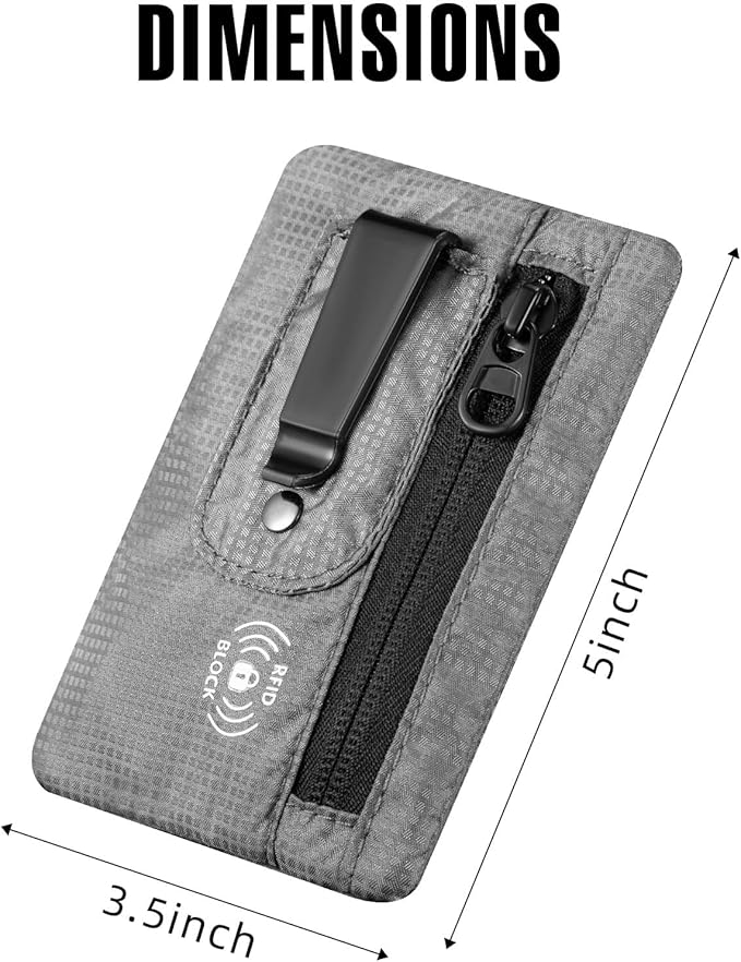 RFID Blocking Clip Stash Pocket, Compact Hidden Travel Belt Wallet for Cards & Cash - Slim Pickpocket-Proof Design for Everyday Carry (Grey, Medium)