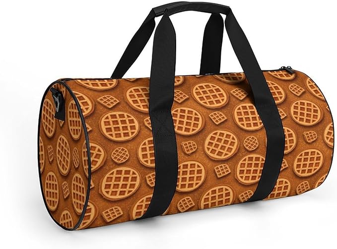 Workout Lightweight Duffel Bags Funny Realistic Food Waffle Durable Travel Gym Sports Bag Carry On Weekender Overnight Bag