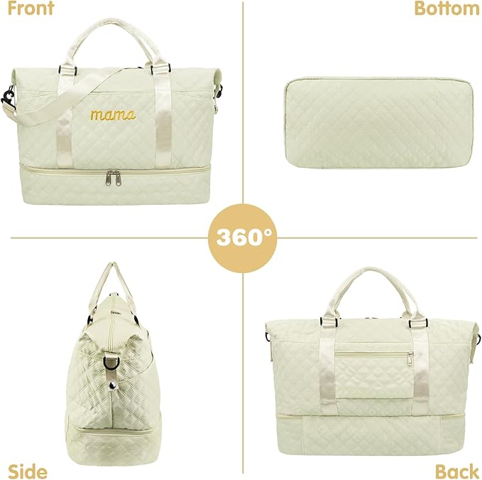 Mama Baby Pregnancy Hospital Bag Essentials for Women Labor Delivery Diaper Organizer with Shoe Compartment,2 Waterproof Toiletry Pouch Travel Duffle Bag for Mommy Weekender Overnight Gym Gifts,Beige