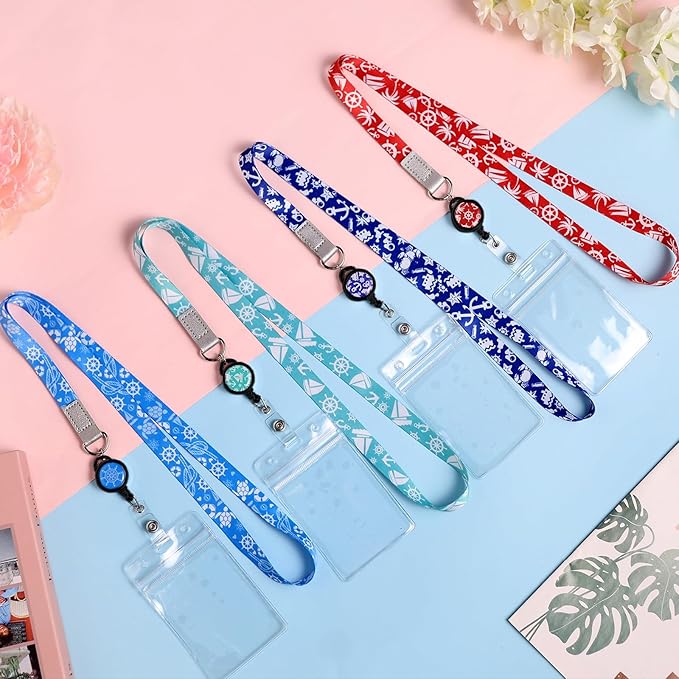 4 Pack Cruise Lanyard for Ship Cards Marble Cute Lanyards with Retractable Badge Reels Waterproof ID Badge Holder, 2026 Cruise Essentials Accessories