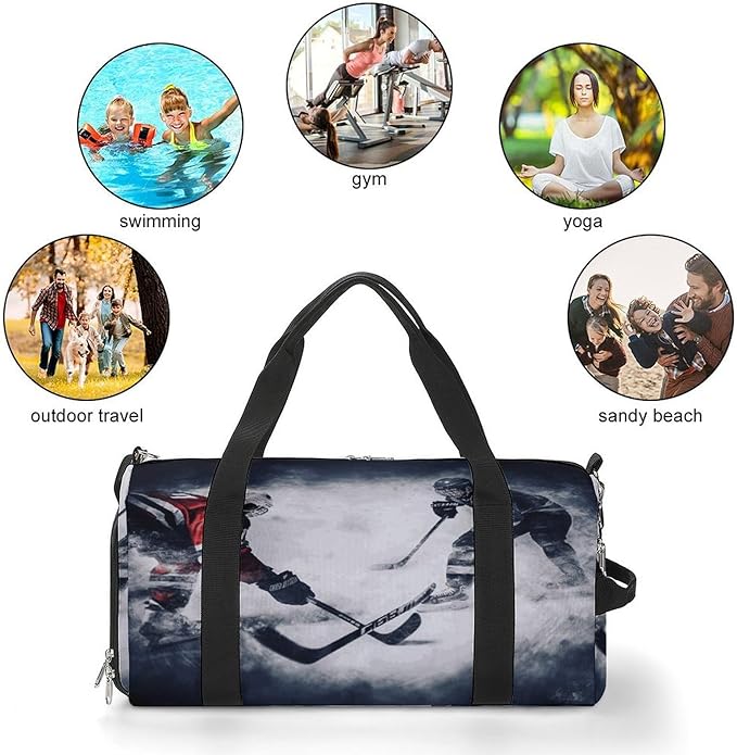 Oxford Cloth Ice Hockey Art Gym Bag,Duffle Bag with Shoes Compartment And Adjustable Shoulder Straps,Weekender Bags for Men Women.