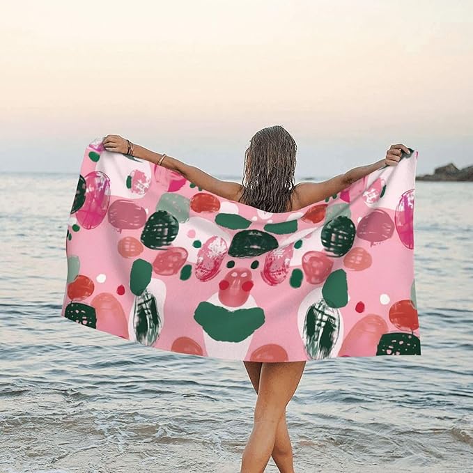Pink Abstract Strokes Sand Free Beach Towel – 27.5"X55" Quick Dry Microfiber Beach Towels For Travel, Swimming, Pool, And Camping, Absorbent And Compact Beach Essential For Women, And Men