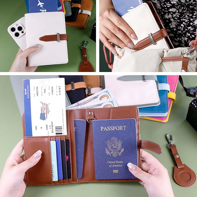 Deziliao Passport Holder for Men and Women, Cute Passport Wallets, Mulit-Purpose RFID Blocking Passport Holder Wallet, Travel Wallet Passport Cover Case(Cream White)