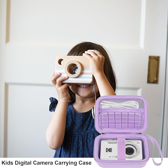 Elonbo Camera Carrying Case for KODAK PIXPRO FZ55 / FZ53 / FZ45 / FZ43 16MP Digital Camera, Vlogging Camera Storage Holder Travel Bag, Mesh Bag Fits Batteries, Cable, Memory Card, Card Reader,Purple