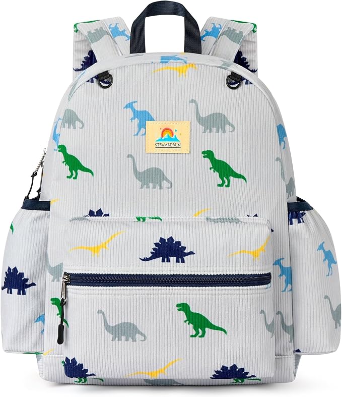 STEAMEDBUN Corduroy Kids Backpack for Boys and Girls 5-8: Boys Backpack for Elementary Kindergarten - 15 inch Cute Backpacks for Kids - Car