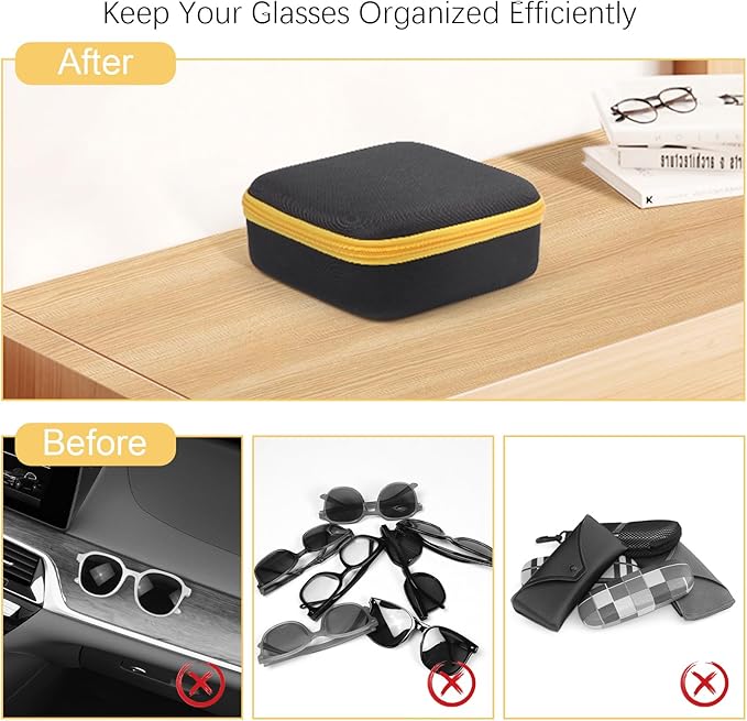 Travel Sunglasses Organizer Case with 5 Adjustable Slots, Multiple Pairs Eyeglass Portable Eyewear Box for Men Women