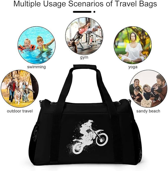 Motorcycle Motocross Duffle Bag Gym Bag for Workout Travel Tote with Detachable Straps