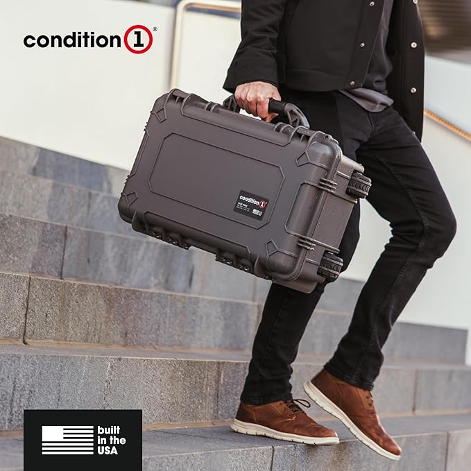 Condition 1 22" Large Rolling Lockable Hard Storage Case w/Padded Divider & Lid Organizer, Model 300, Waterproof Protective Box for Camera & Production Gear, Made in USA, 21.84"x13.82"x9" Black