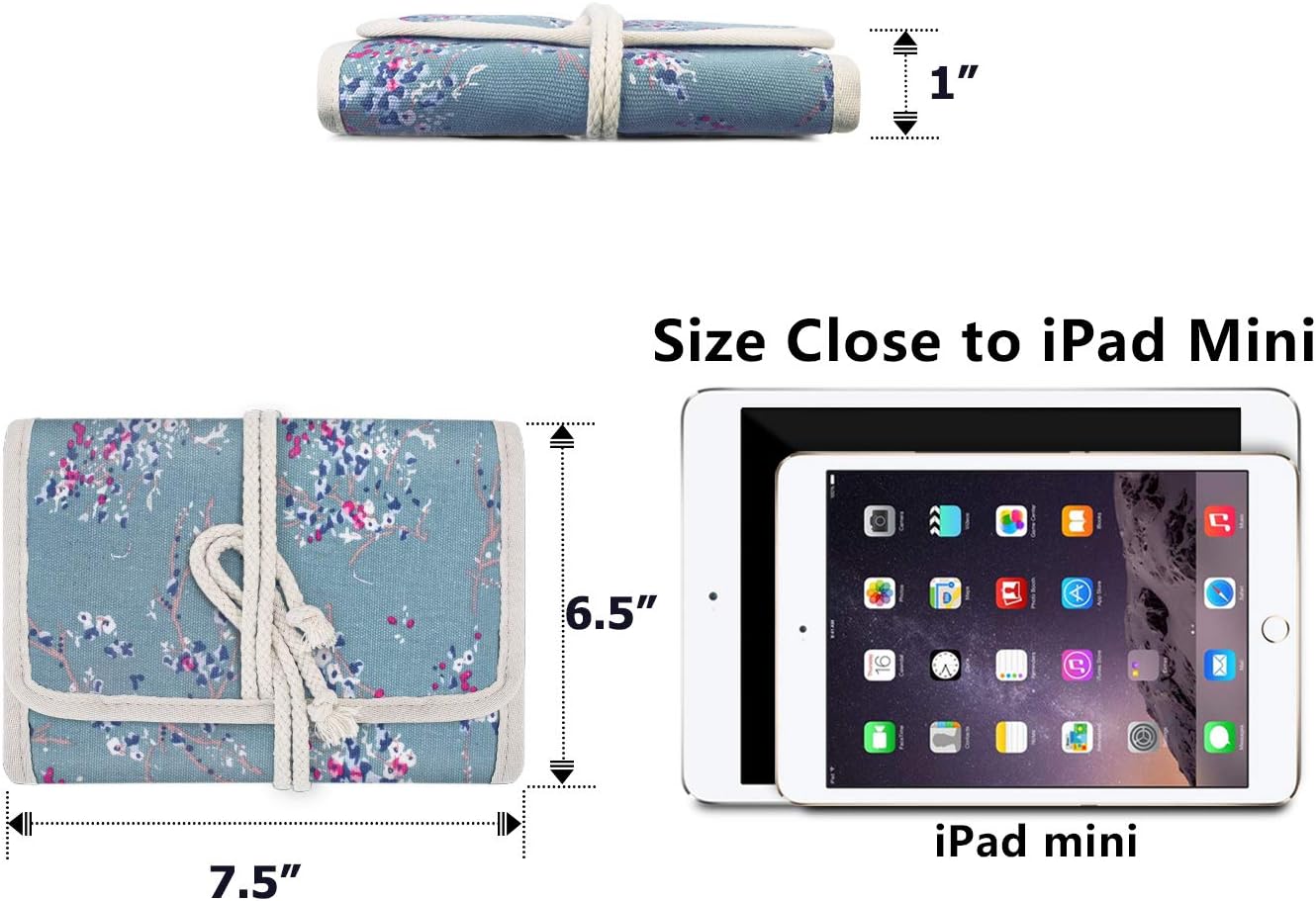 Teamoy Travel Jewelry Roll, Jewelry Storage Bag Organizer for Necklaces, Earrings, Bracelets, Rings, Brooches and More, Compact and Easy to Carry, Plum Flowers