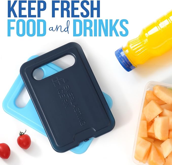 Reusable XL Slim Ice Packs for Lunch Boxes with Handle (4 Pack) BPA Free Freezer Packs | 6.5 x 4.5 in | Long Lasting Ice Pack for Insulated Bags, Picnic, Travel, and More
