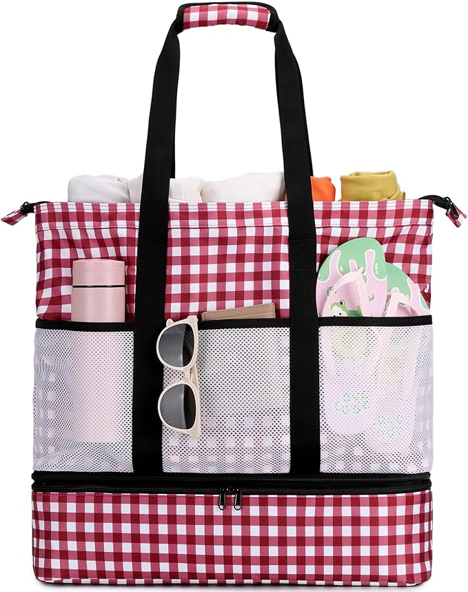 JIANYA Beach Bag Women Waterproof Sandproof Beach Tote Bags with Cooler Top Zipper Large Totes for Pool Travel Daily