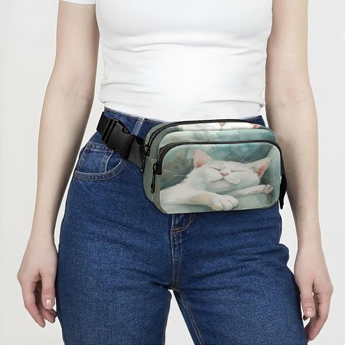 Cat Sleep on Sofa Fanny Pack for Women Men Water Resistant Fashion Waist Packs with Adjustable Strap Belt Bag for Travel Workout Jogging Hiking 21220670