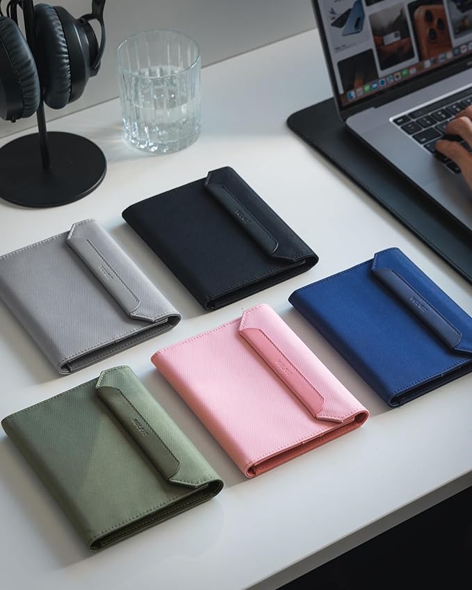 VULKIT Passport Wallet with Detachable AirTag Holder, Vegan Leather Passport Holder, RFID Blocking, Travel Essential, Magnetic Closure, Green