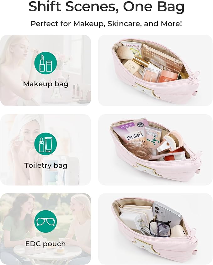 BAGSMART Personalized Makeup Bag with Initial, Pink Small Cosmetic Travel Organizer, Water-Resistant Pouch for Women & Teens for Bridesmaid Graduation (Initial-A, Small)