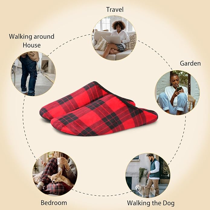 QFH Womens & Mens Cozy House Slippers - Portable Travel Shoes with Flexible Rubber Sole & Soft Velvet Lining